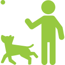 dog and human playing with ball icon